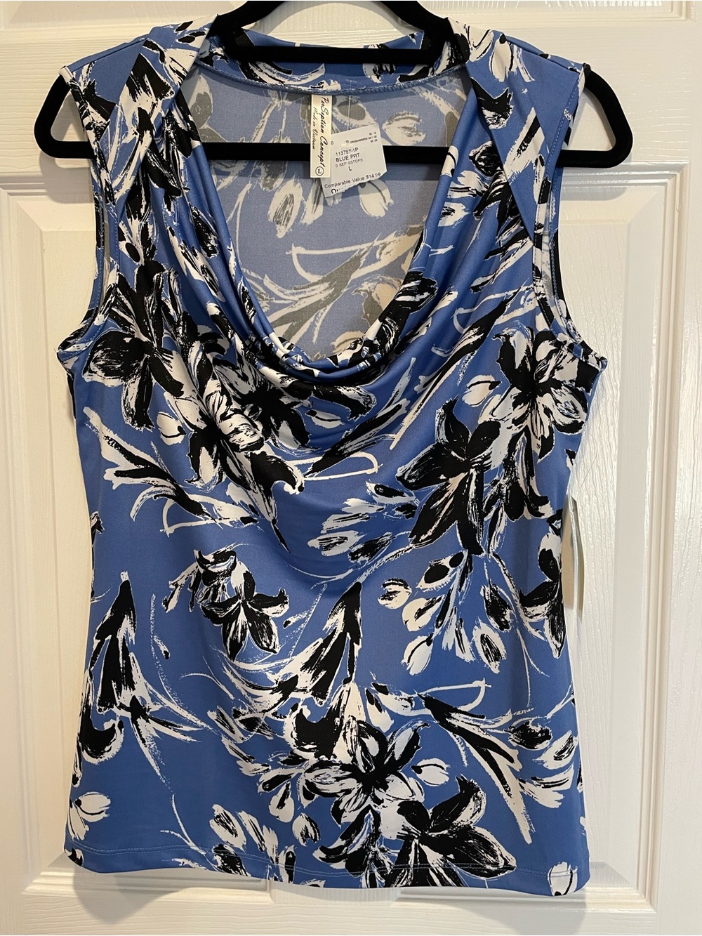 PerSeption Concept Blue Floral Cowl Neck Sleeveless Top
